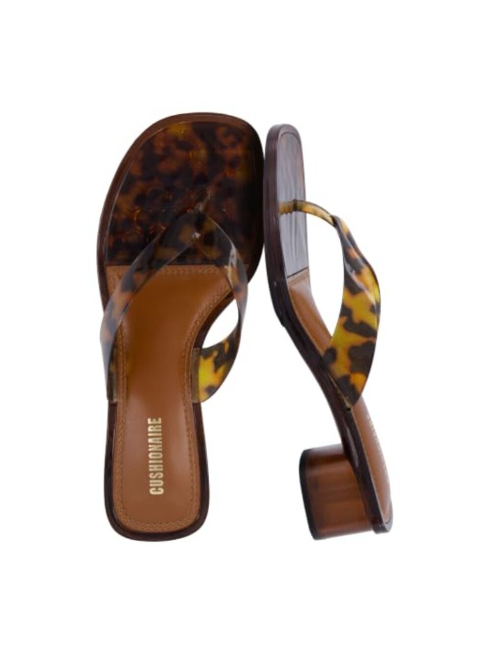 Slip On Thong Strap Jelly Sandals Low Block Heel Square Toe Cushioned